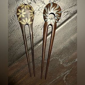 💐Handpainted Carved Wooden Hair Sticks